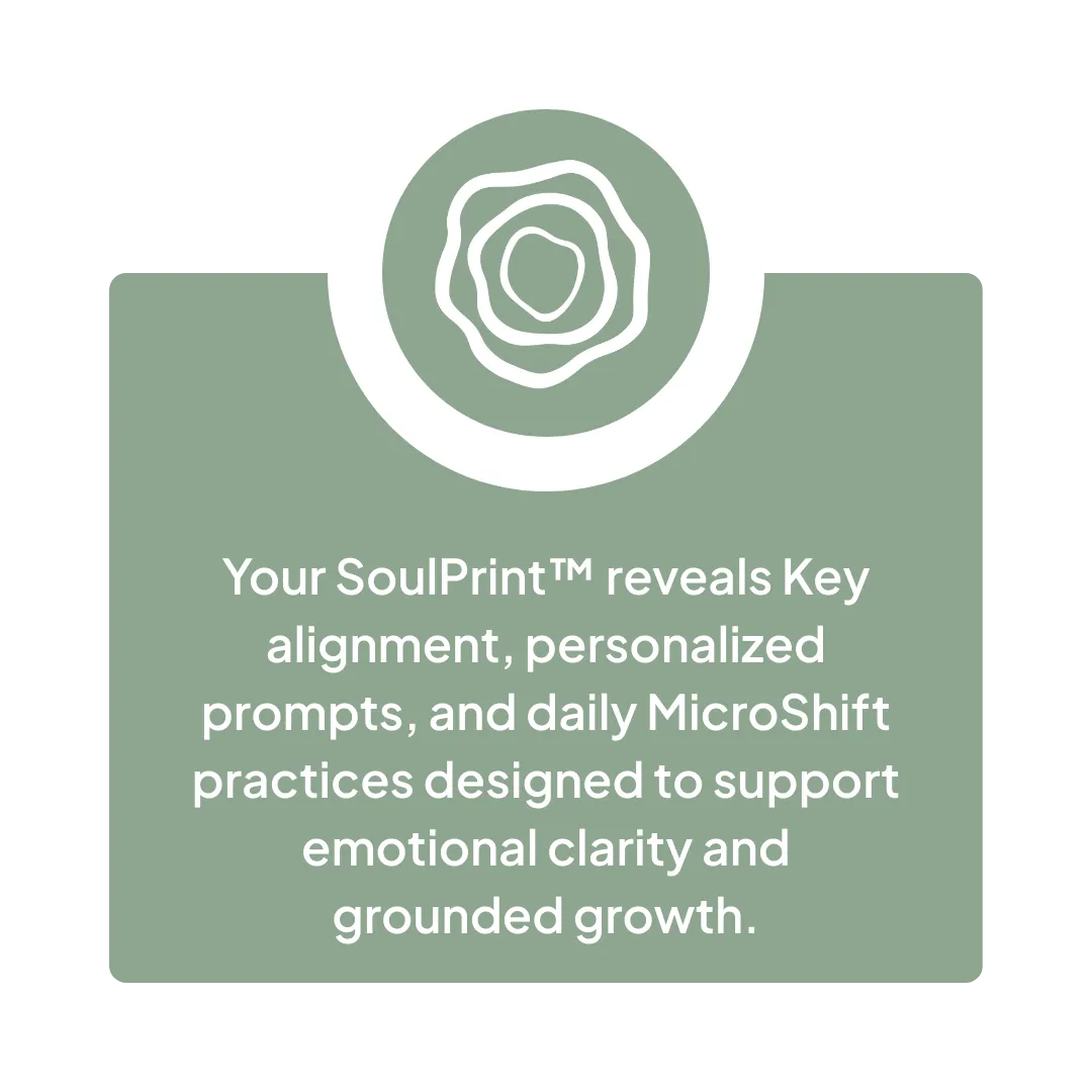 Life Unlimited’s SoulPrint™. Reveals key personal alignment, provides personalized prompts, and includes daily MicroShift practices designed to support emotional clarity, self-awareness, and grounded personal growth.