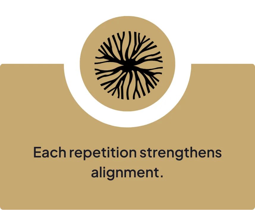 Each repetition strengthens alignment.’ Highlights how consistent practice of aligned actions reinforces personal clarity, focus, and inner balance within the Life Unlimited framework.