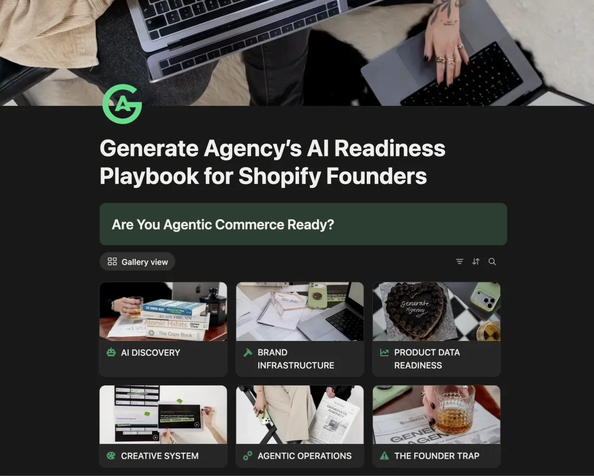 Generate Agency 2026 Ecommerce Acquisition Stack playbook dashboard
