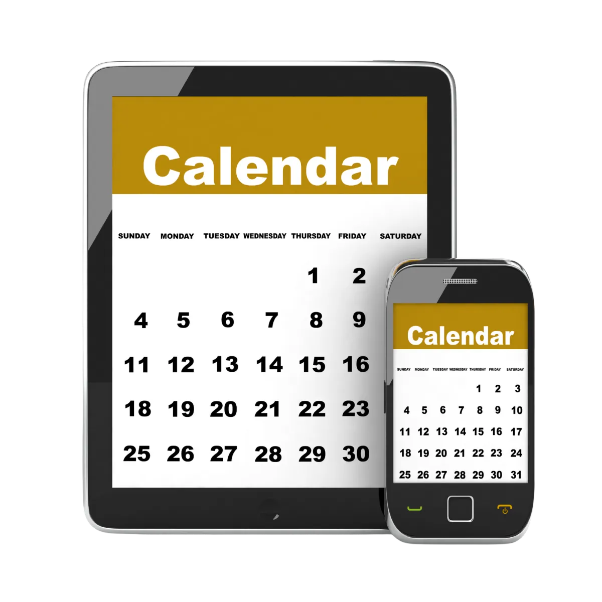 wait one business day calendar on tablet and on smartphone