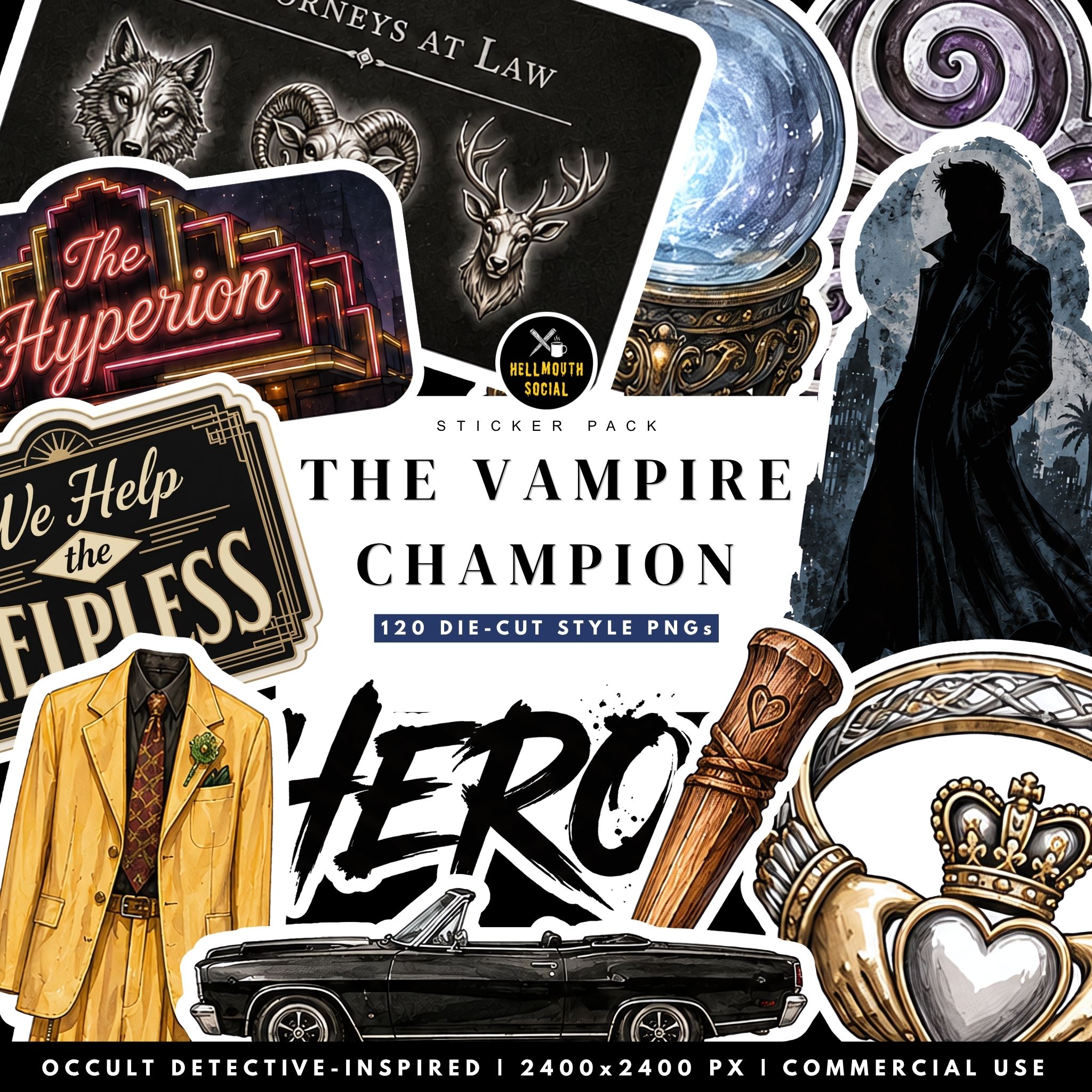 The Vampire Champion Occult Detective-themed Digital Sticker Pack