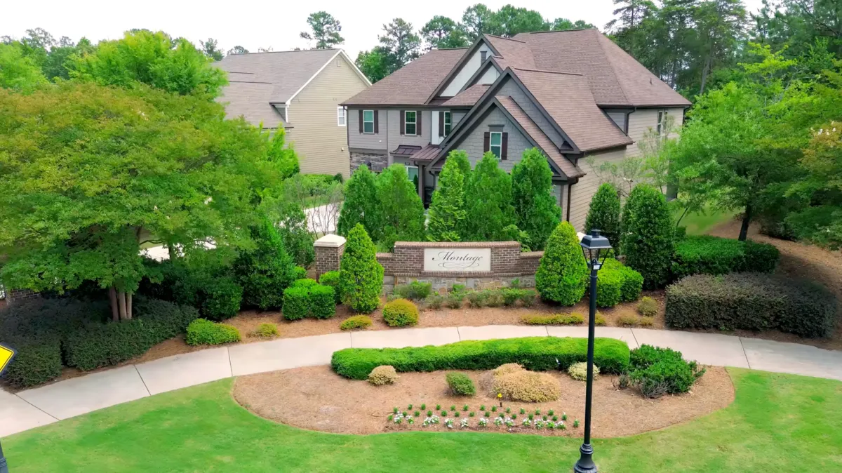 Entrance sign for the Montage neighborhood in The Palisades community, Charlotte, North Carolina.