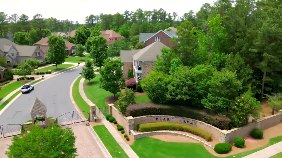 Gated entrance to the Bear Creek neighborhood in The Palisades community, Charlotte, North Carolina.