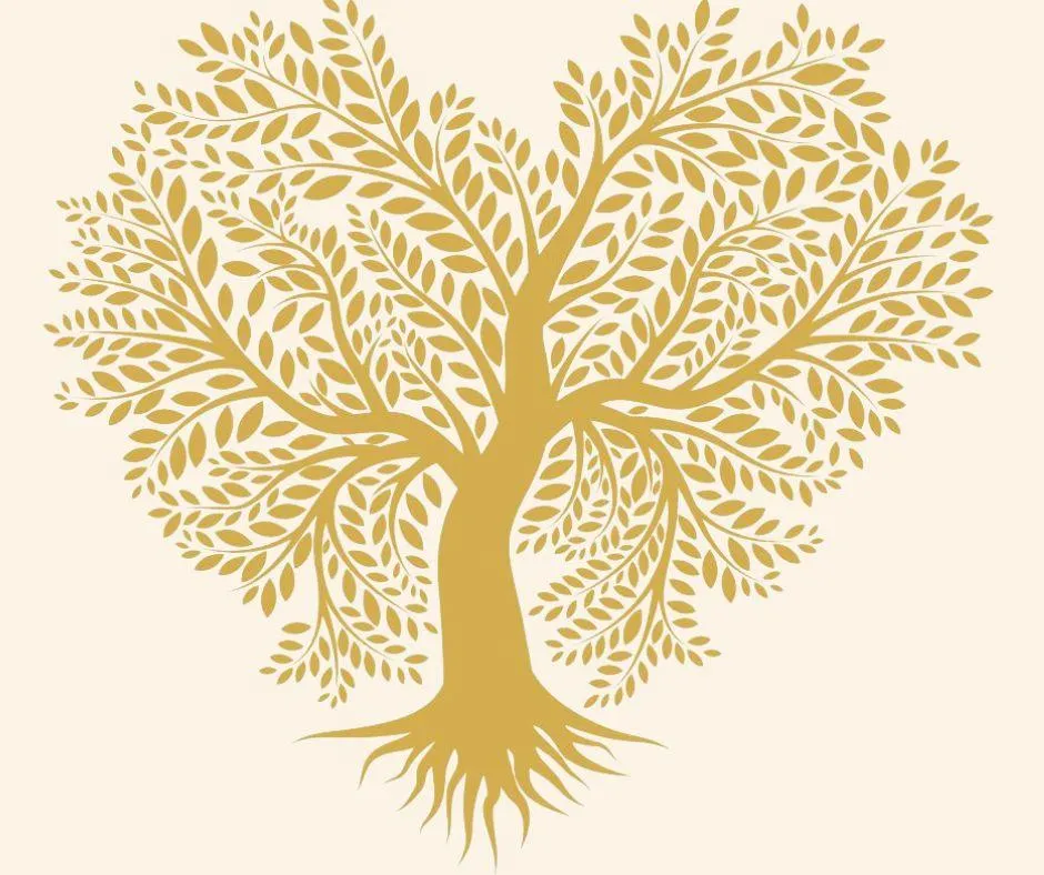 Golden Heart Shaped Tree Logo