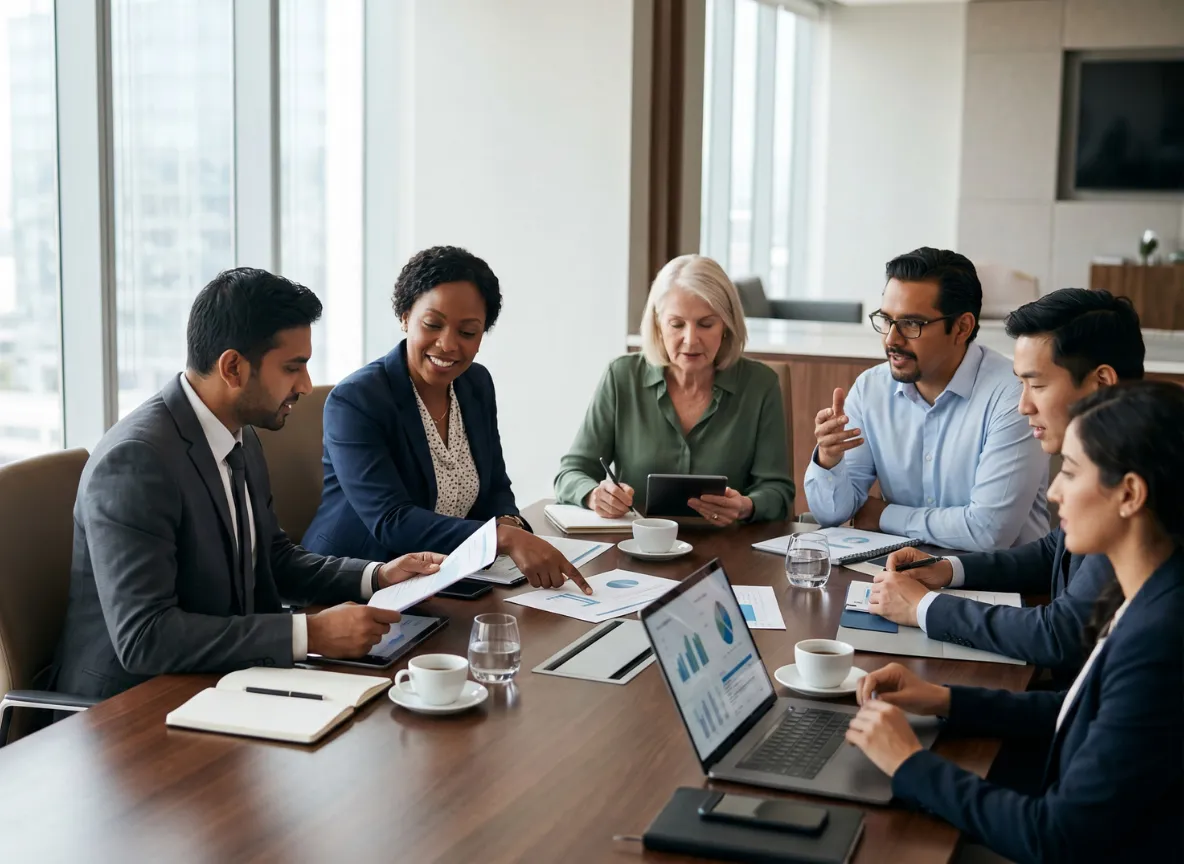Healthcare leadership team in a strategy meeting