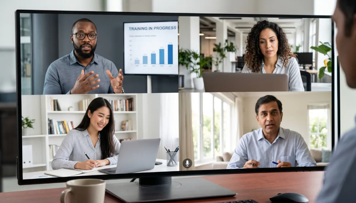 Virtual video conference workshop showing engaged healthcare leaders
