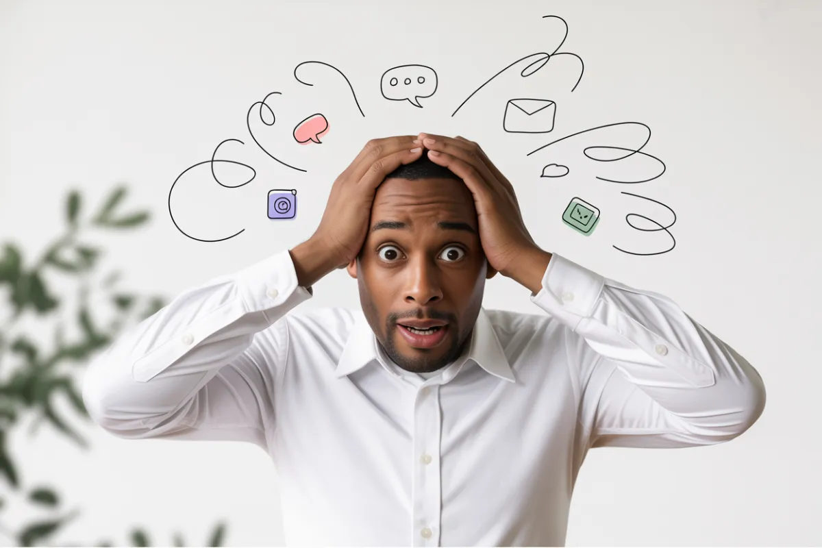 Insurance agency owner reviewing digital growth analytics on a tablet, surrounded by modern office elements and blue accents