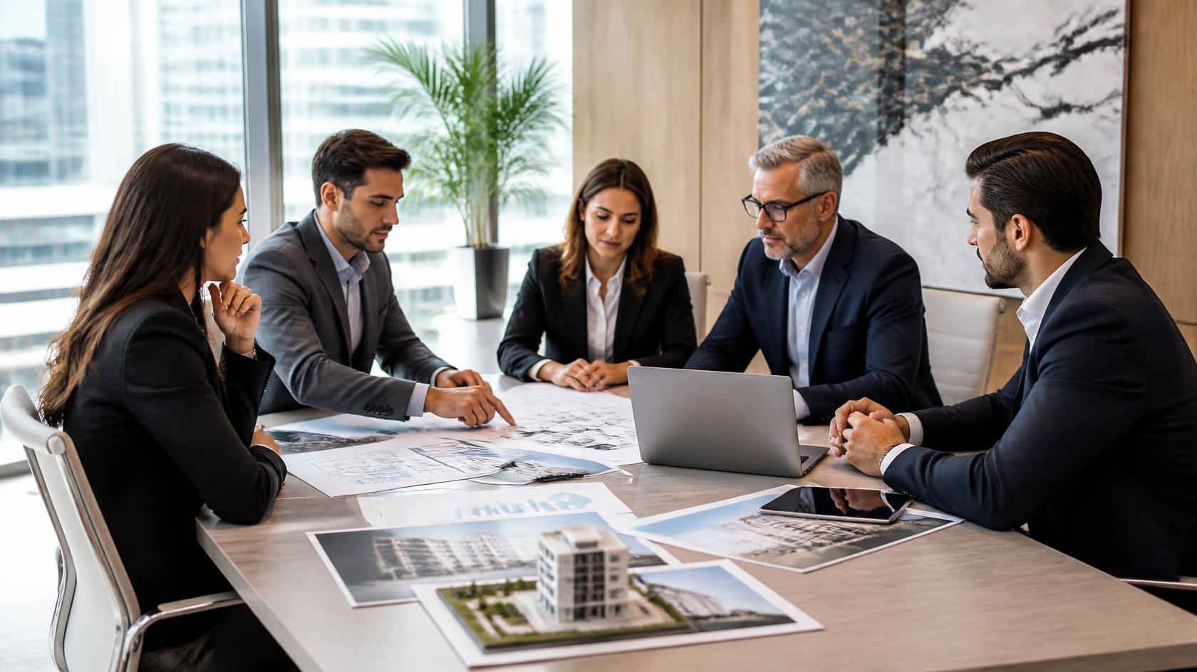 Profesionales inmobiliarios en reunion gerencial