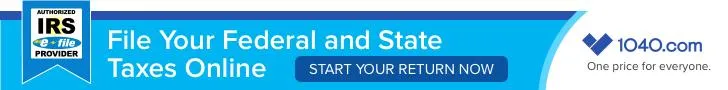 Banner promoting online federal and state tax filing through 1040.com. 