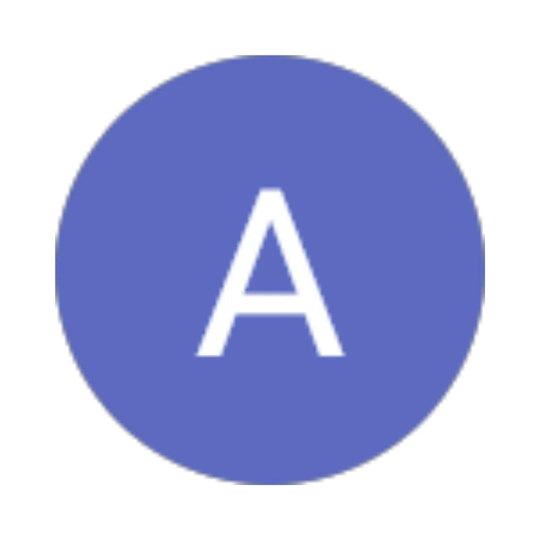 A circular icon in light blue featuring a bold white letter "A" at the center.