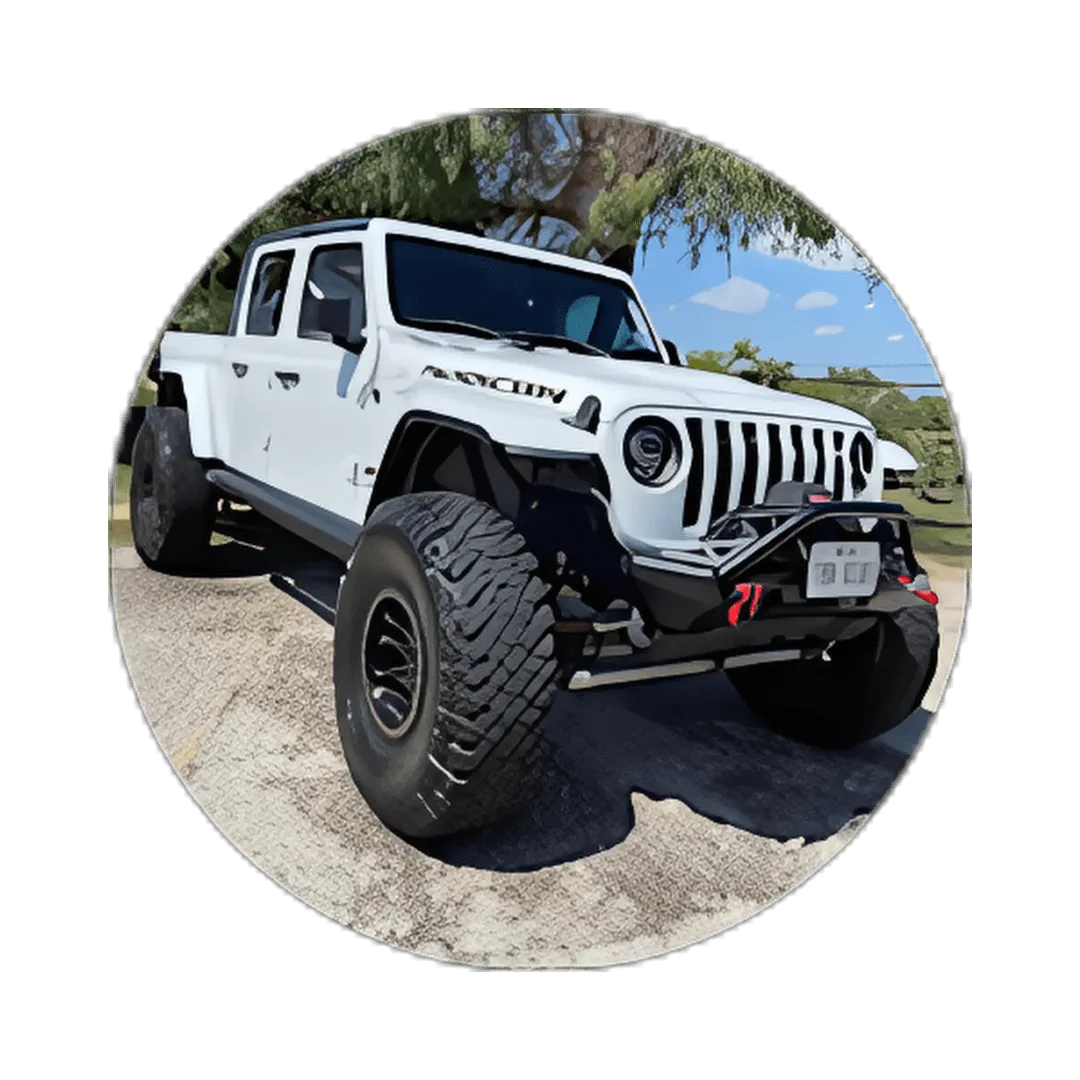 A lifted white Jeep Gladiator parked outdoors.
