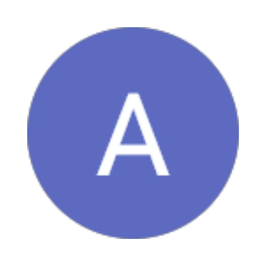 A circular icon in light blue featuring a bold white letter "A" at the center.