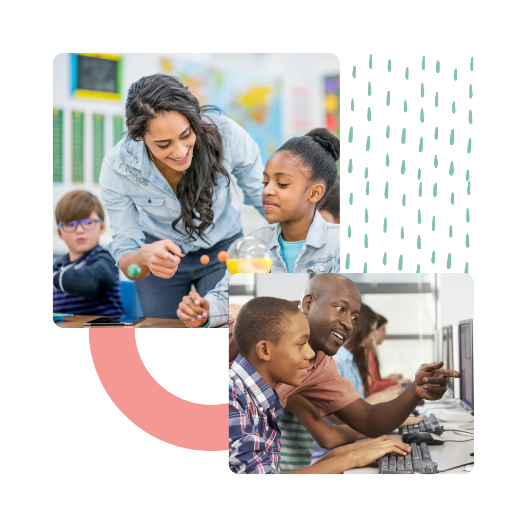 Graphic of diverse teachers working with students