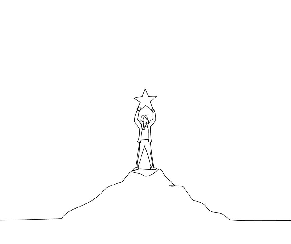 Line drawing of a woman holding a star