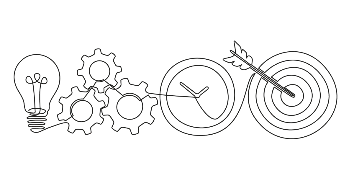 Line drawing of icons related to strategy