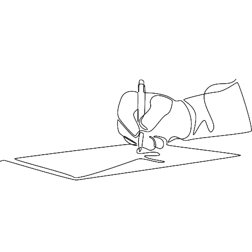 pencil drawing of hand writing on a document