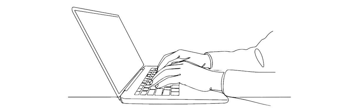 Illustration of hands typing on a laptop, representing SEO blog writing.