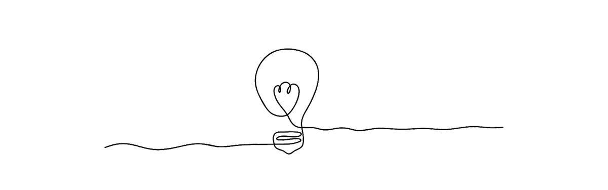 Minimalist line illustration of a light bulb representing creative marketing ideas.
