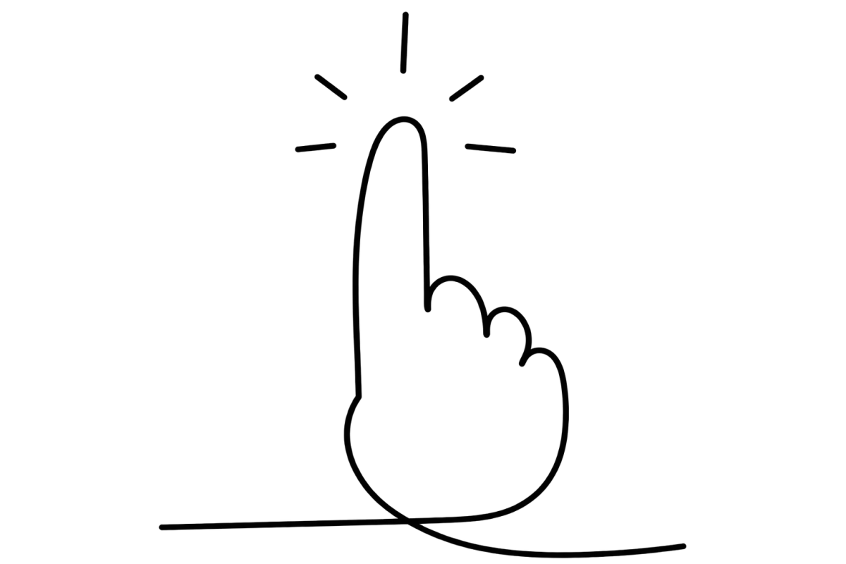 Pencil drawing of hand pointing to represent a click