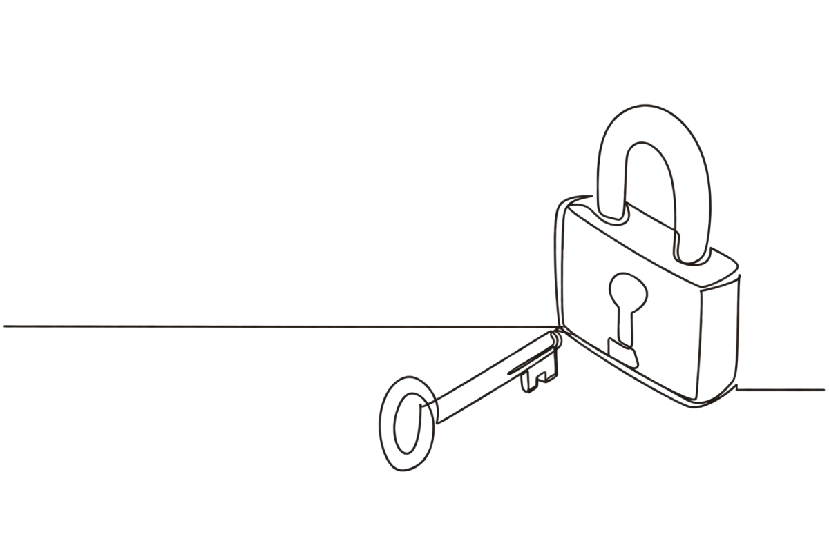 continuous line drawing of a person on a laptop