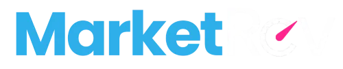MarketRev logo featuring blue and white text with a pink accent, representing AI tools for small business marketing automation and operational efficiency.