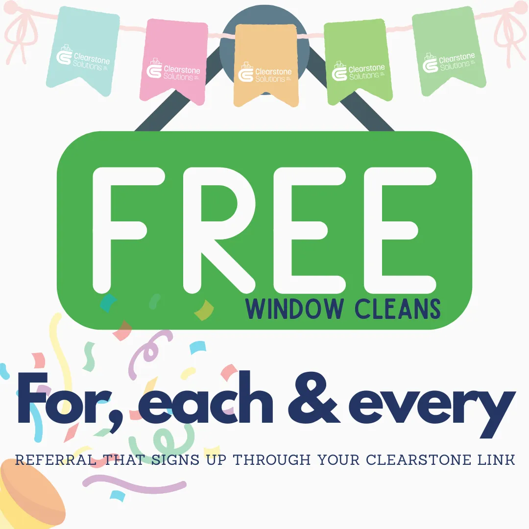 Earn Free Window cleans for each and every referall with Clearstone Solutions based in Shaftesbury, Dorset. Serving Dorset, Somerset, Wiltshire and Hampshire.  
