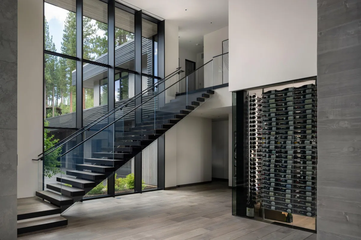 Interior Photography of Martis Camp Home Great Room Staircase & Wine Cellar - Brad Scott Visuals