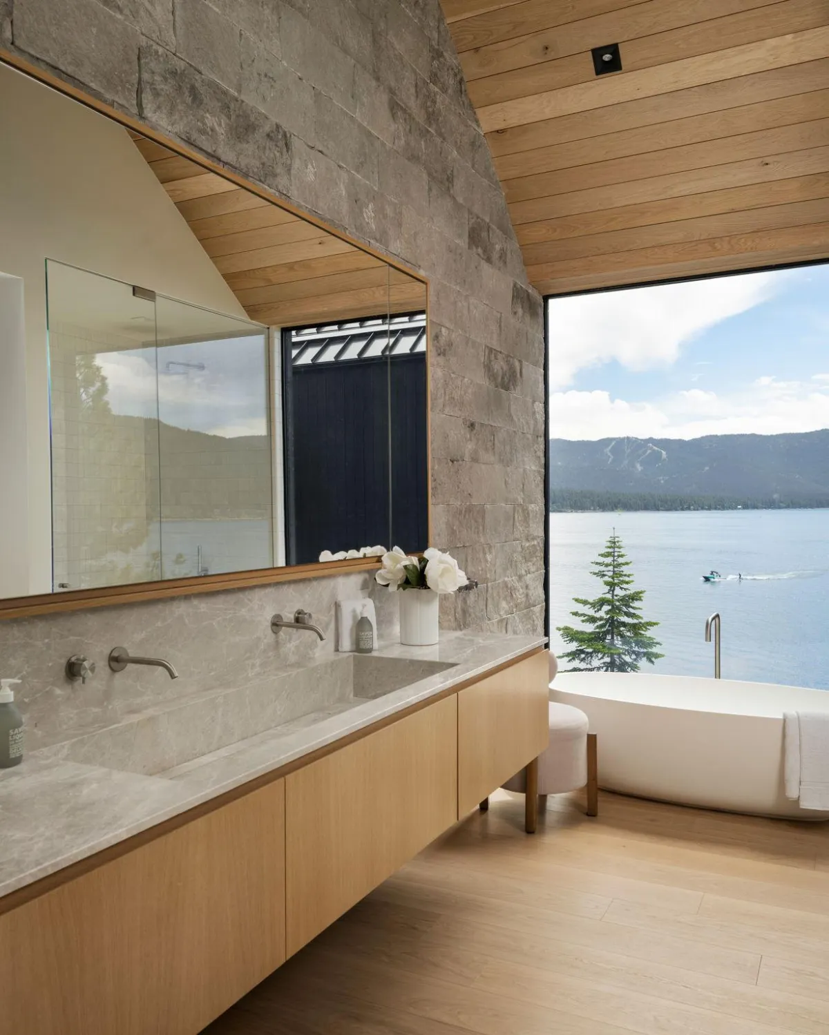 Brad Scott Visuals interior photography - Crystal Bay luxury home with scandinavian design - primary bathroom suite