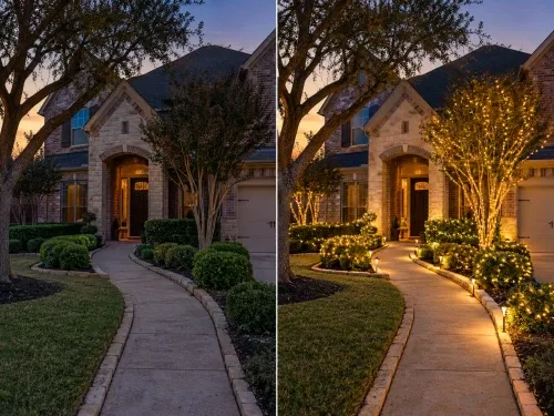 Landscape and Pathway Christmas Lights in Keller