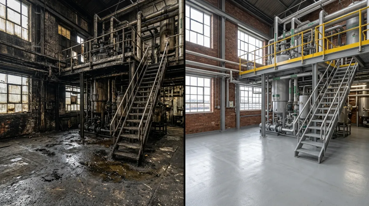 Before and after industrial cleaning results at a Liverpool industrial facility