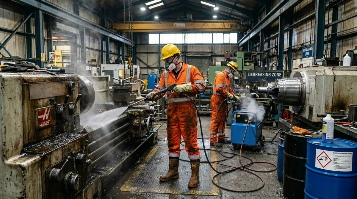 Industrial degreasing and deep cleaning services in a Manchester engineering facility