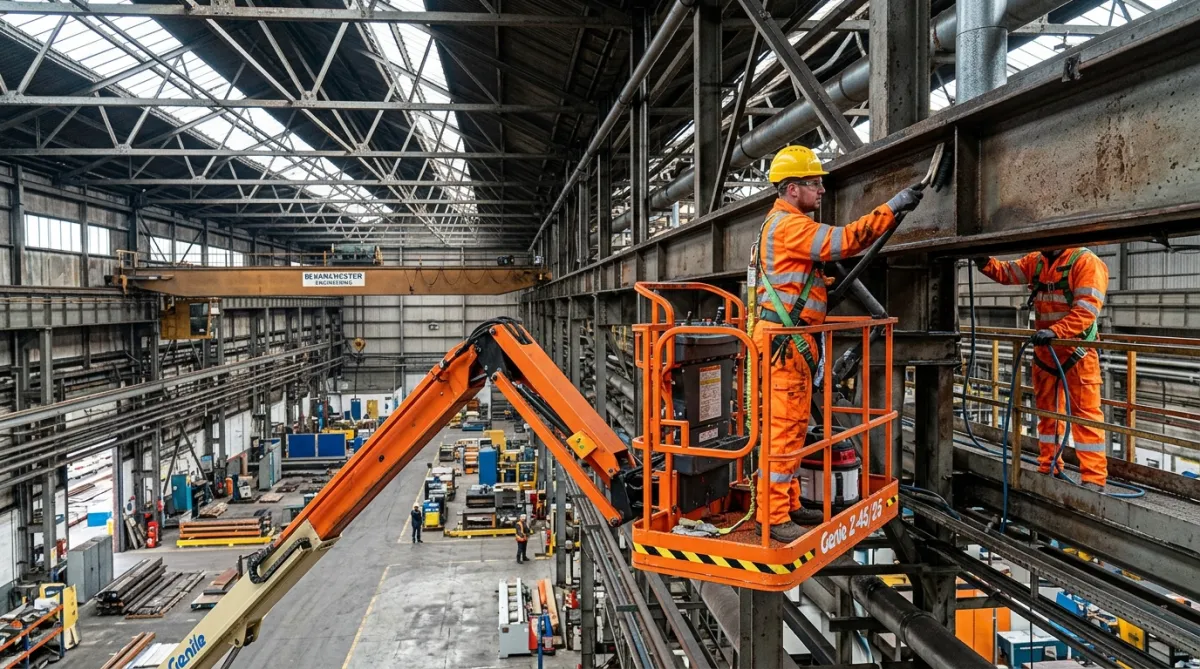 High-level industrial cleaning using access platforms inside a Manchester facility