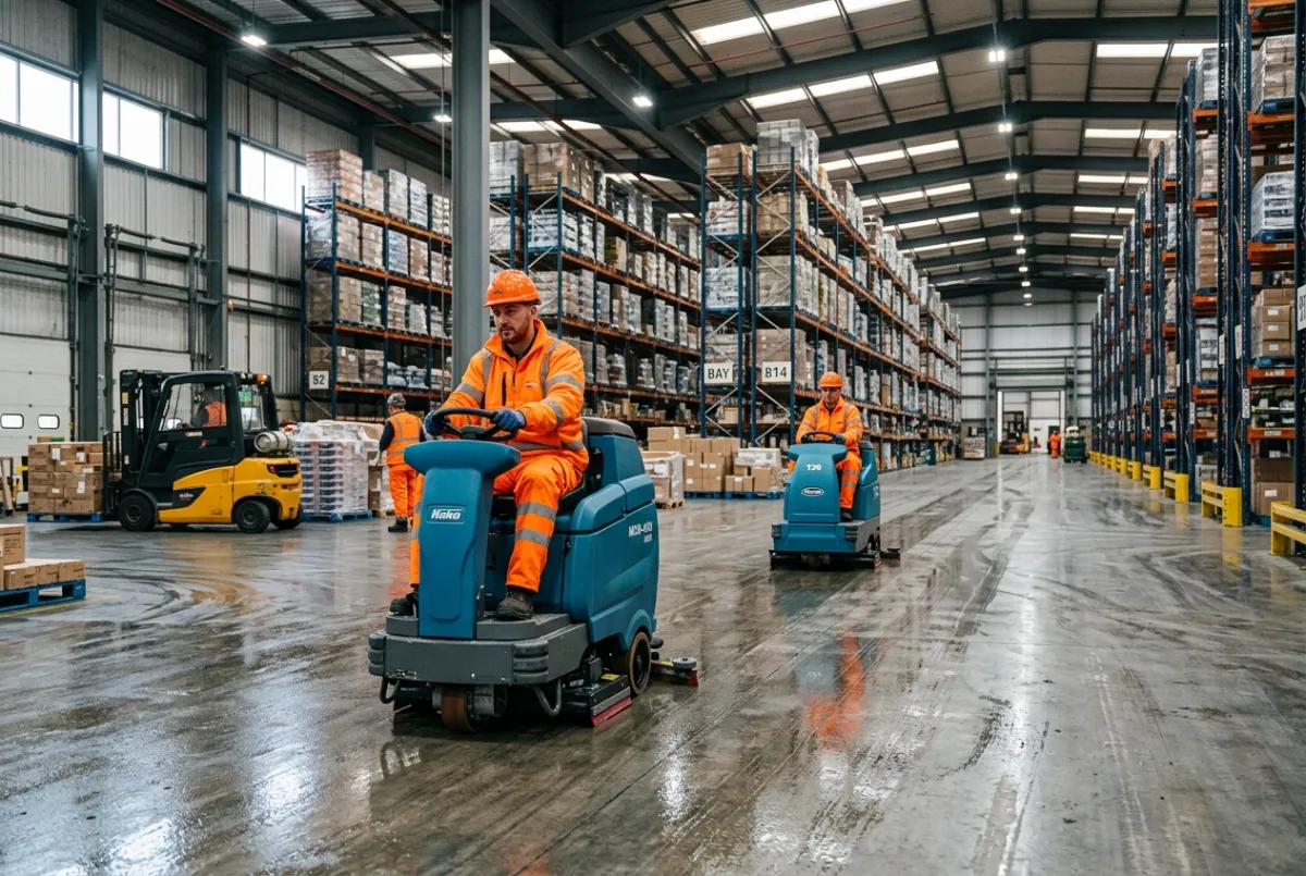 Warehouse and distribution cleaning inside a Manchester logistics facility