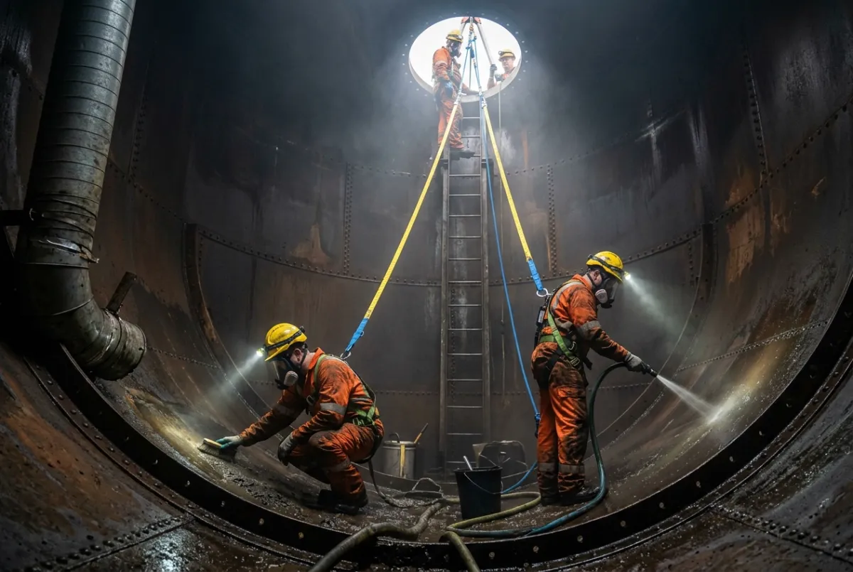 Confined space industrial cleaning inside a Manchester processing facility