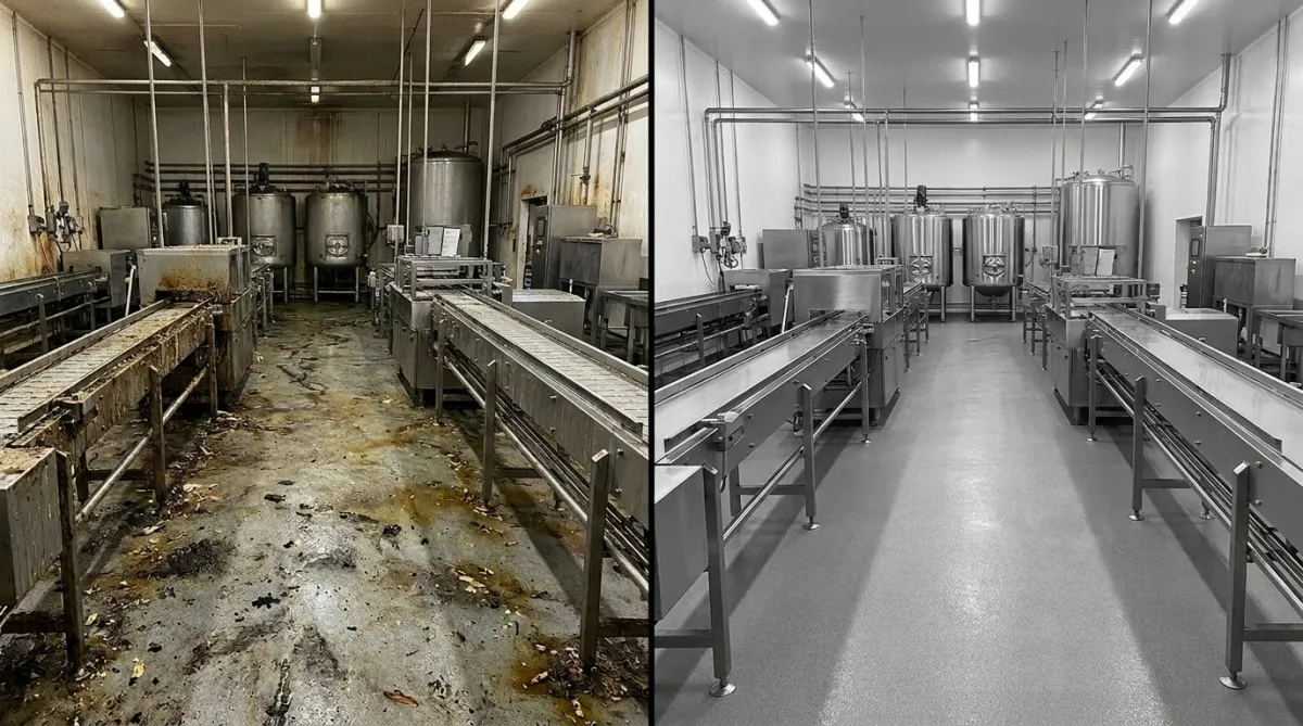 Before and after industrial cleaning transformation inside a Chester manufacturing facility