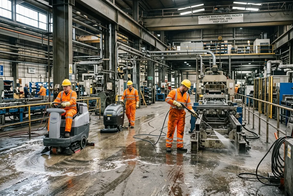 Factory and industrial cleaning inside a Chester manufacturing facility