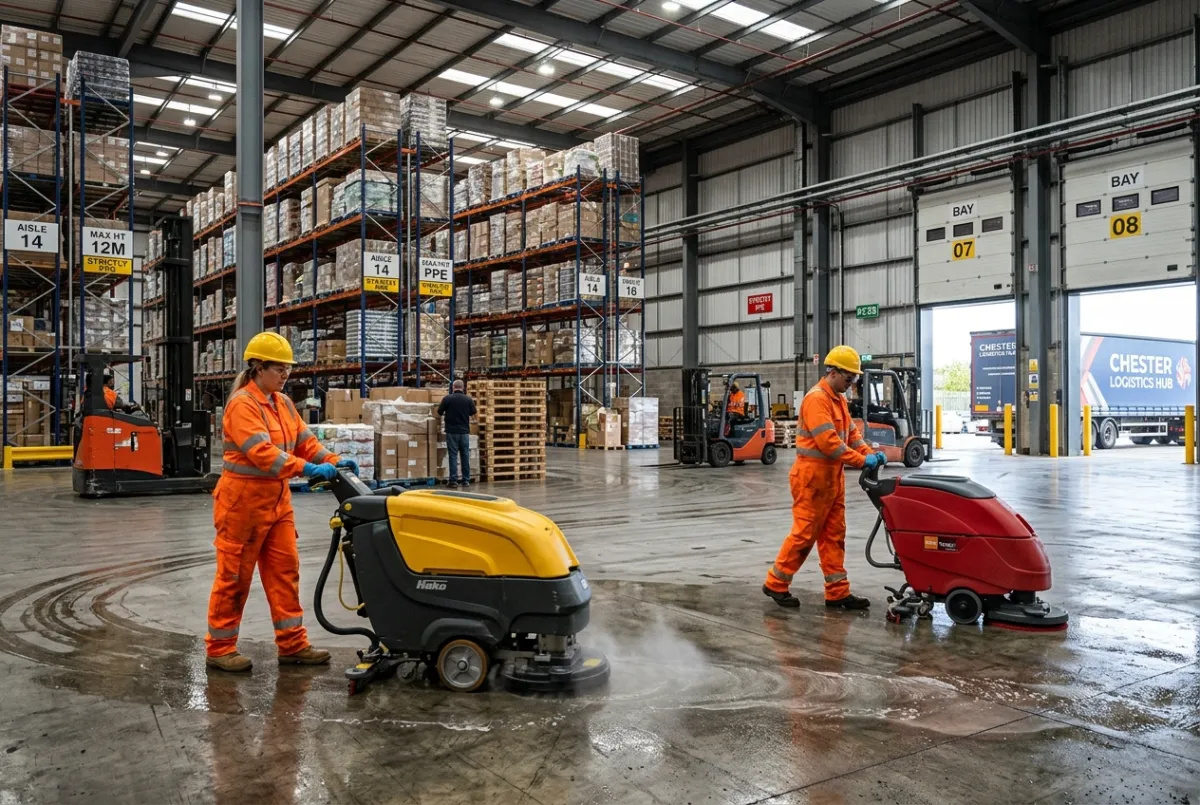 Warehouse and logistics cleaning inside a Chester distribution facility