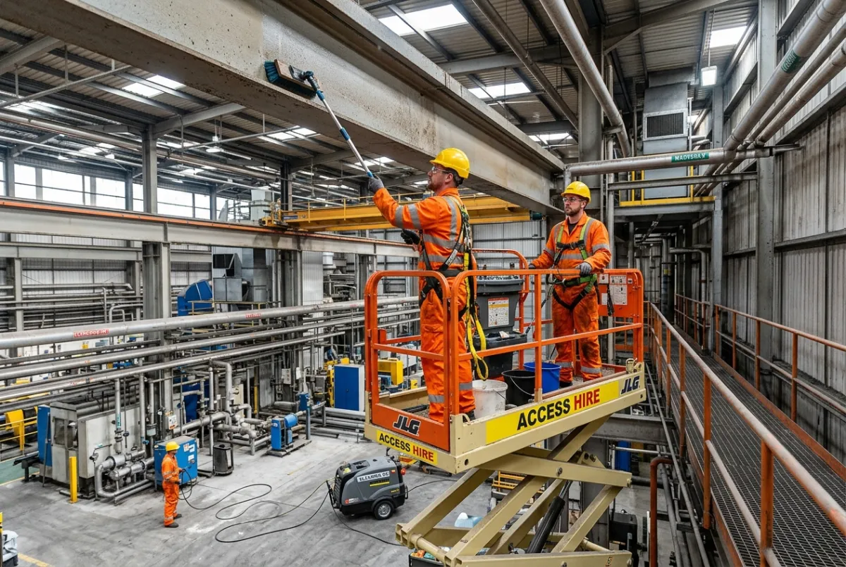 High-level industrial cleaning using access equipment in Chester