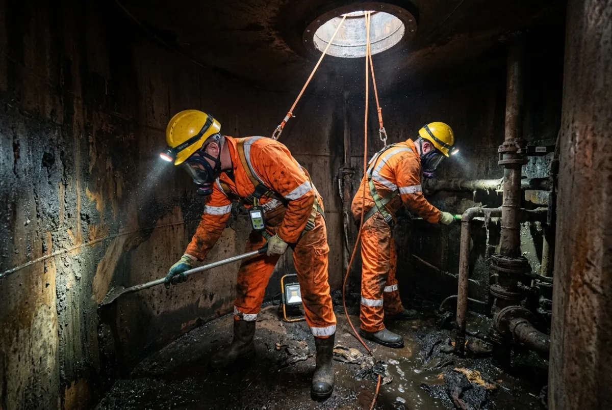 Confined space industrial cleaning inside a Chester industrial facility