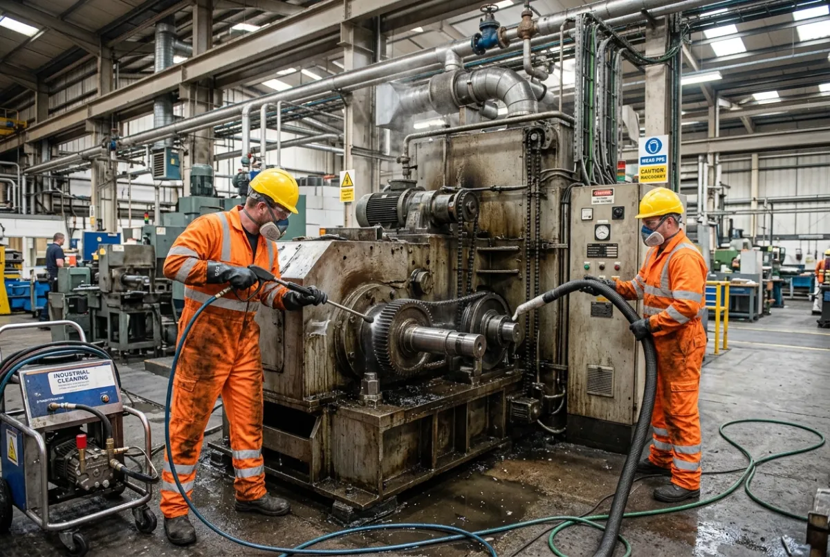 Industrial machinery cleaning inside a Chester production facility