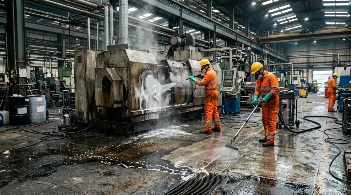 Industrial degreasing and deep cleaning inside a North West engineering facility
