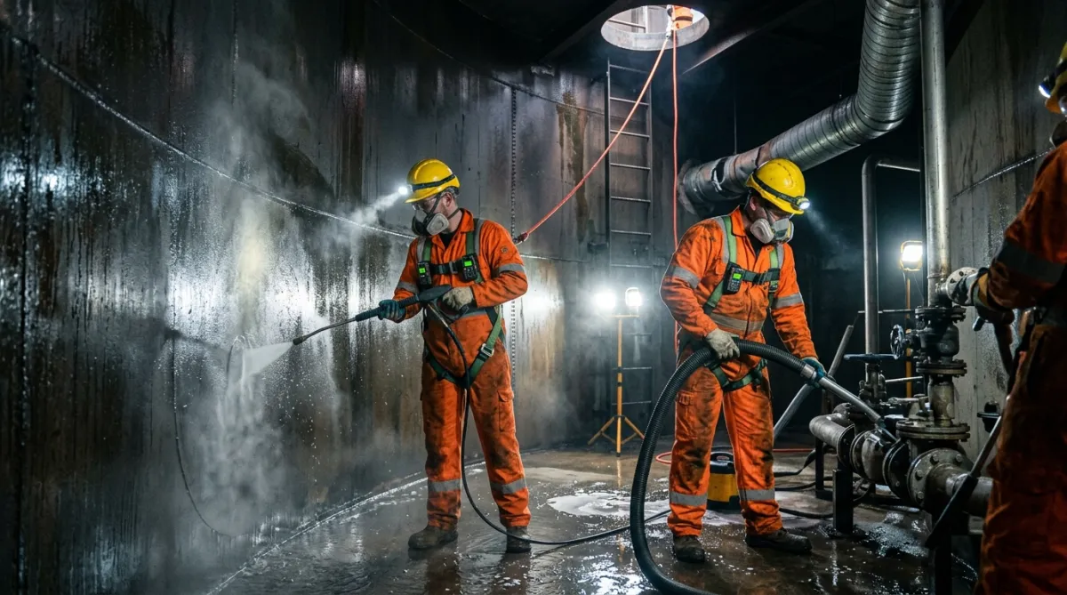 Confined space industrial cleaning inside a North West industrial environment