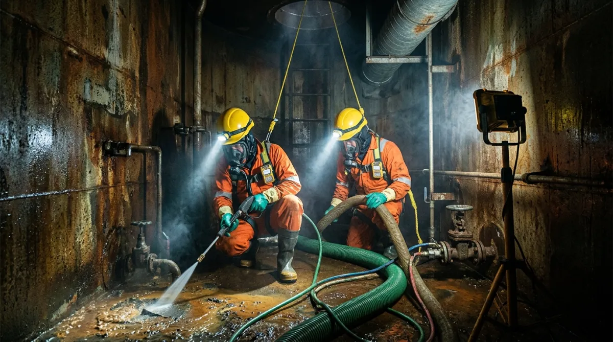 Confined space industrial cleaning inside a Liverpool industrial facility