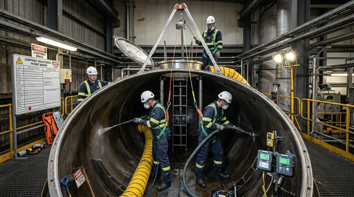 Confined space industrial cleaning inside a Liverpool industrial facility