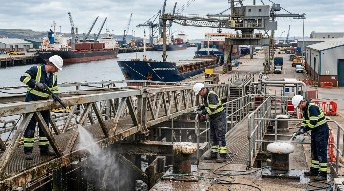 Confined space cleaning team carrying out specialist cleaning inside an industrial processing vessel
