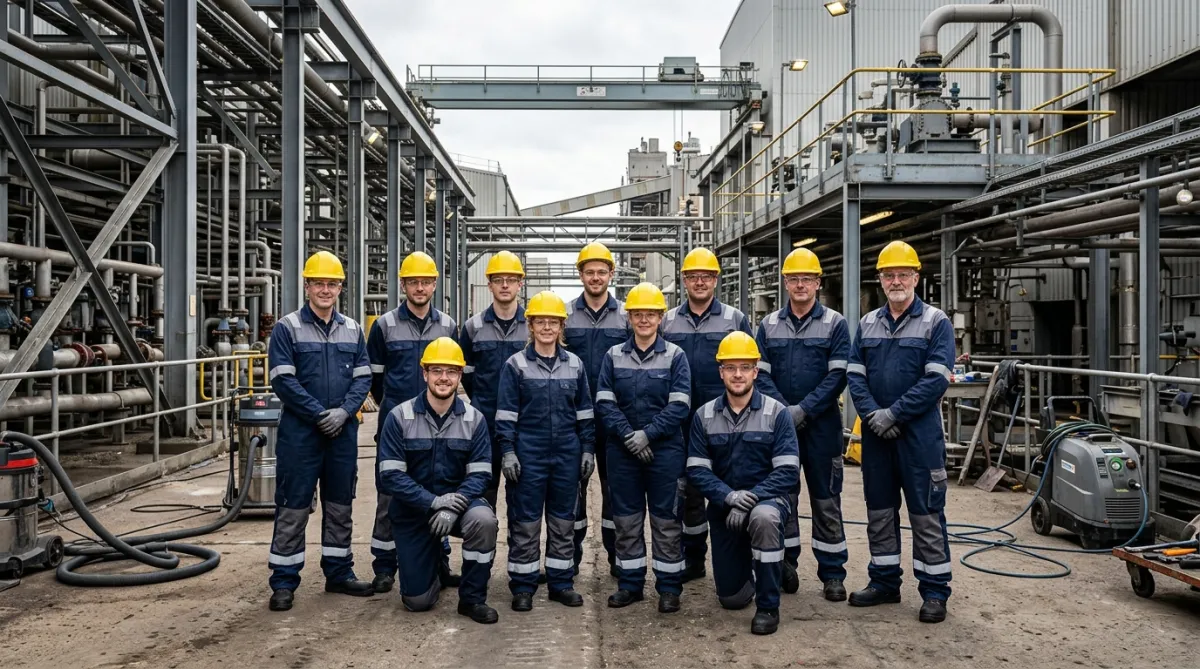 Industrial cleaning specialists gathered at a live industrial project site in Anglesey and North Wales
