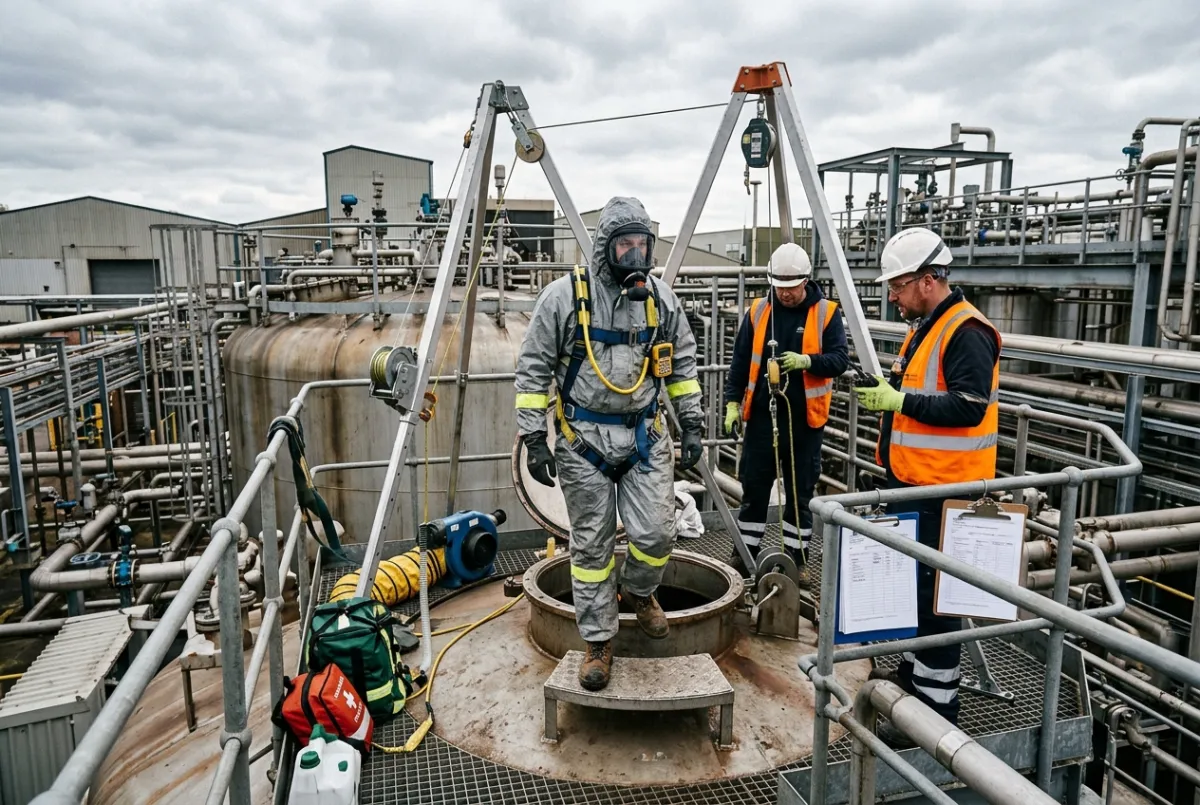 Confined space entry regulations for industrial cleaning contractors applied inside a controlled North West industrial vessel