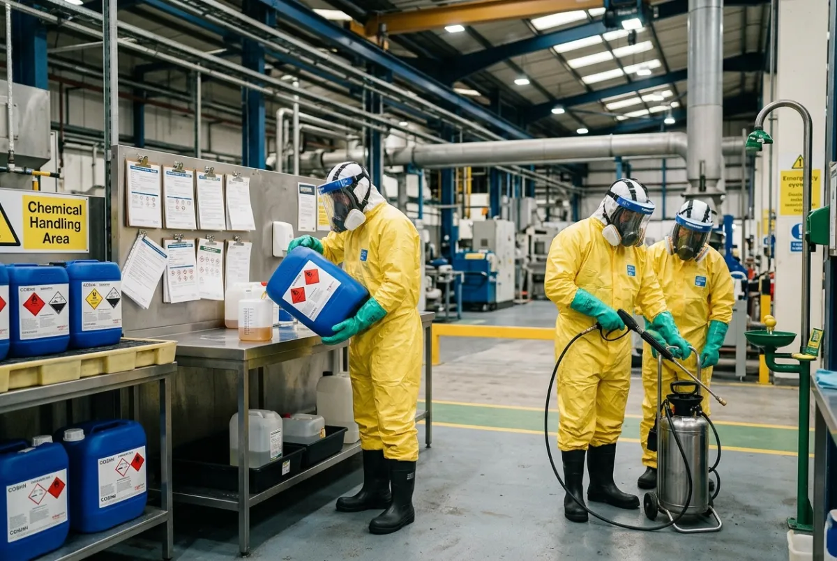 COSHH compliance for industrial cleaning contractors in Cheshire during chemical handling at a Chester industrial facility