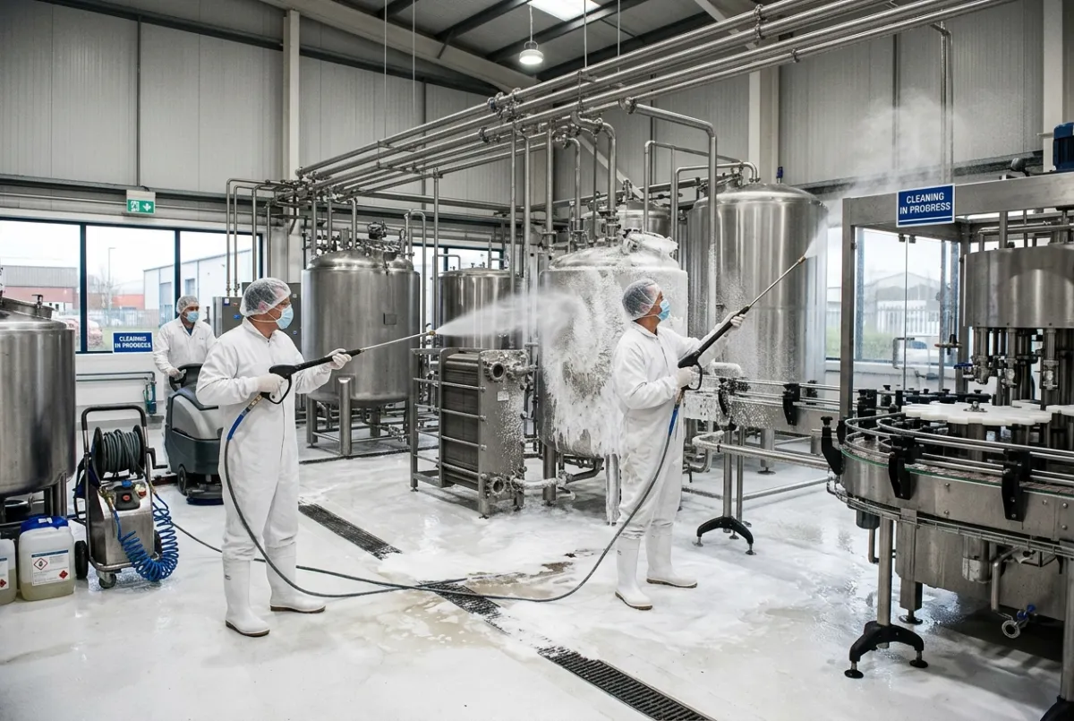 Industrial cleaning for food and beverage manufacturing in Chester and Cheshire inside a hygienic production environment