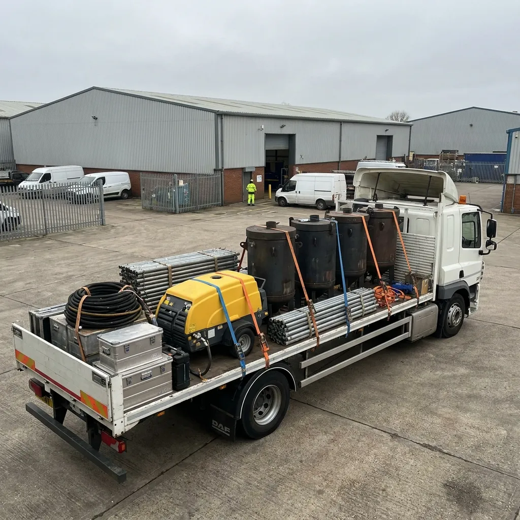 ACS flatbed truck loaded with pre-staged equipment ready for rapid nationwide deployment